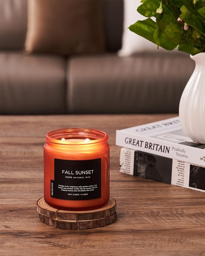 M&SENSE Baltic Amber Vanilla Scented Candle, 70 Hours Long Lasting Burn Clean Soy Wax Non Toxic 11.6oz 2 Wicks Relaxing Candles for Easter Holiday Birthday Gifts