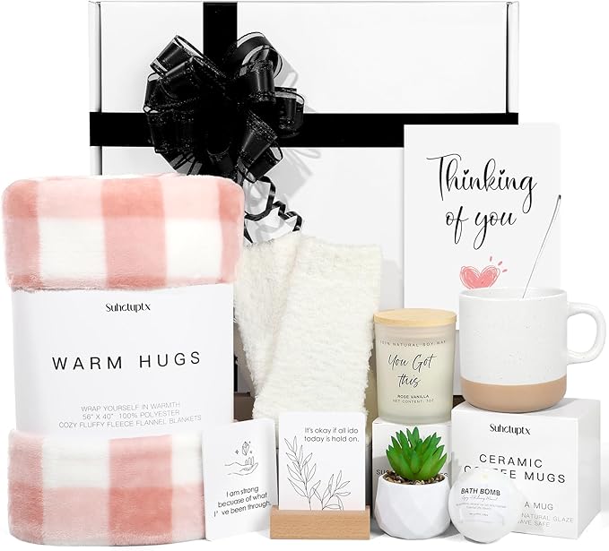 Suhctuptx Get Well Gifts for Women, Feel Better Self Care Package for Women, Get Well Soon Gift Baskets Thinking of You Box Set with Throw Blanket for After Surgery Recovery Sick Friend Cancer Chemo