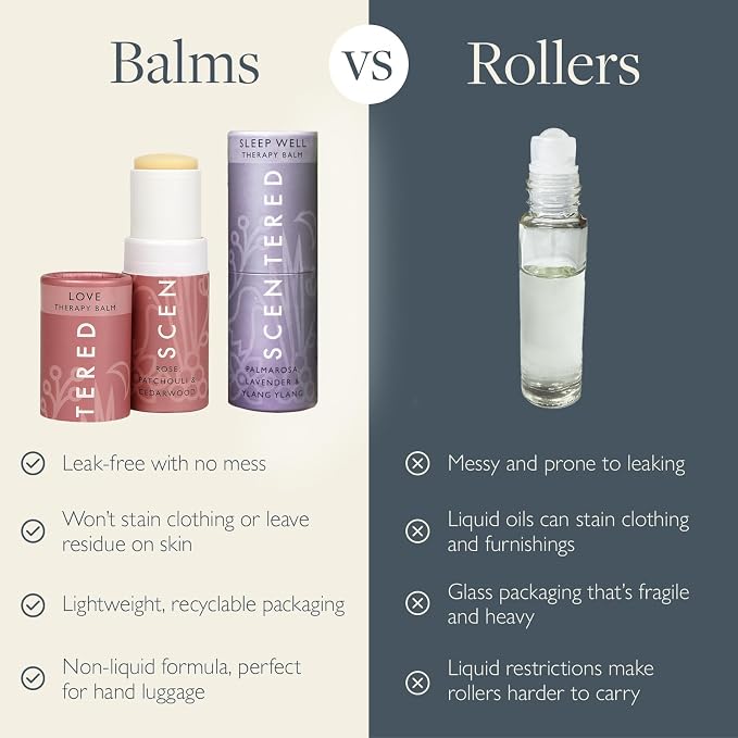 Scentered Aromatherapy Balm Sticks for Sleep & Emotional Balance - Roll On Essential Oil Blends of Rose, Lavender, Ylang Ylang - Gifts for Valentines Day for Her - Sleep Well & Love