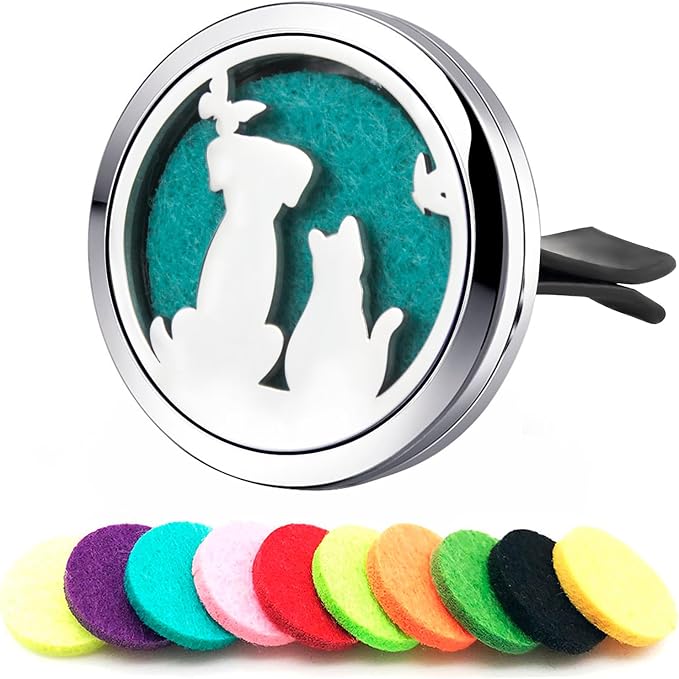 Dog Essential Oil Vent Clip Diffuser for Car Truckers,30mm Stainless Steel Refillable Air Freshener, Gift for Women Him
