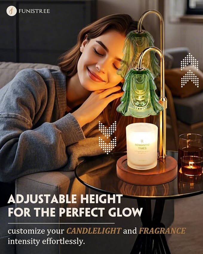 Small Candle Warmer Lamp with Timer, Adjustable Green Lamp Warmer for Jar Candles, Unique Women Gifts for Birthday, Dimmable Candle Heater, Anniversary Day Gifts, Cute Wax Warming Light with Wood Base