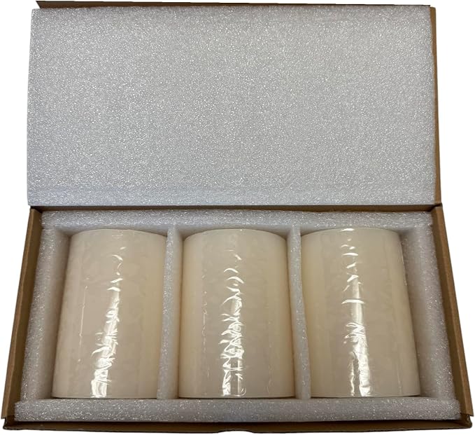 Mister Candle Dripless Unscented Ivory Pillar Candles, Set of 3 Hand Poured Solid Color Non-Scented Candles for Home Decor, Premium Wax, 60 Hr Burn Time - 3x4 Inch, Ivory