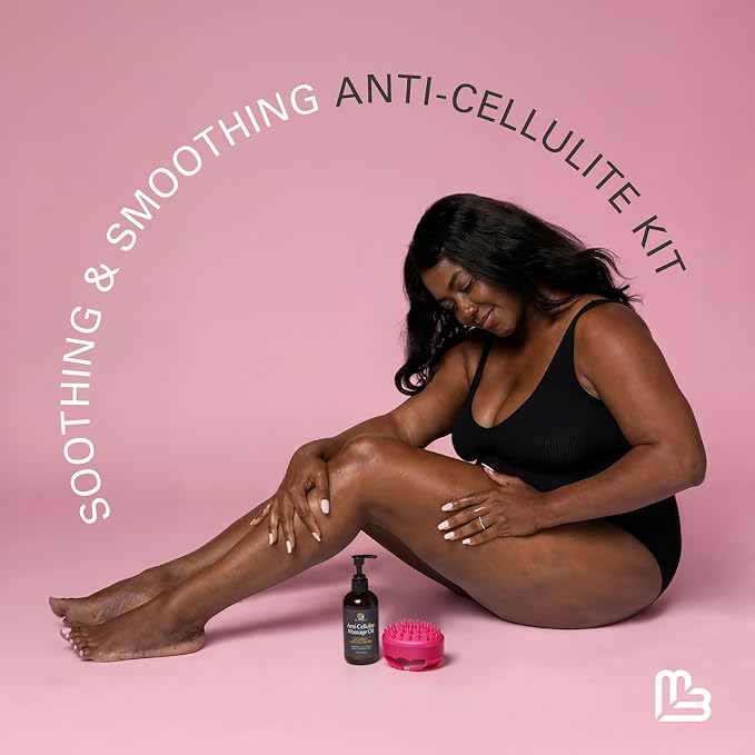Anti Cellulite Massage Oil and Silicone Body Brush – Collagen and Stem Cell Skin Tightening Formula for Smoothing and Firming, 8 fl oz by M3