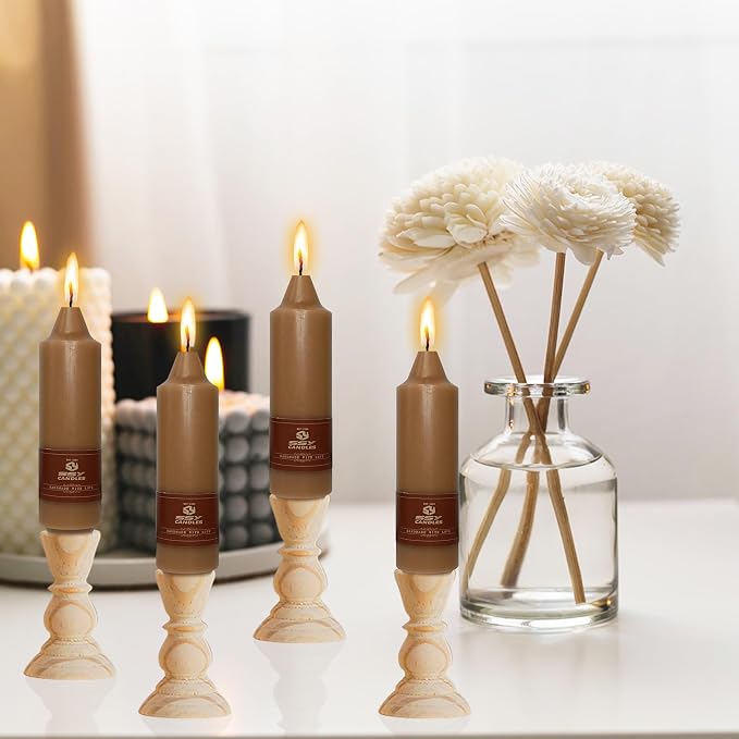4 PCS Short Taper Candles Brown Candle Tapers Candle Sticks 5 inch for Dinner Household Wedding Party Home Décor Candles