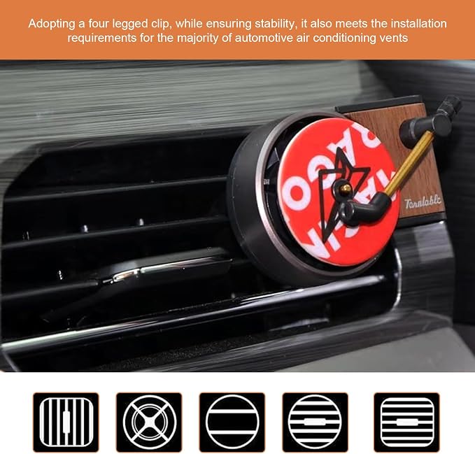 Car Air Vent Clip, 3D Record Player and Record Spins with Airflow Design with 9 Albums, Wood Texture Gramophone Decoration with Fixed Four-point Clip, Interior Diffuser for Car (Multicolored)