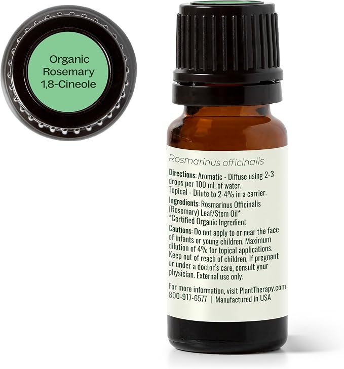 Plant Therapy Organic Rosemary Essential Oil 100% Pure, USDA Certified Organic, Undiluted, Natural Aromatherapy, Therapeutic Grade 10 mL (1/3 oz)