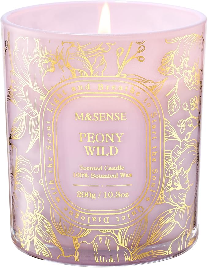 M&SENSE Wild Peony Soy Candle, Romantic Date Night 55H Long Burning Gift | Slow Burn Long Burning, Clean Soy Wax Cotton Wick, Romantic Dinner Rooms Ambiance, Spring Summer Floral, Reusable Matte Jar