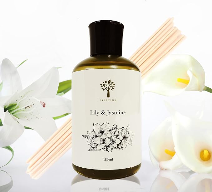 PRISTINE Lily & Jasmine Diffuser Refill with Free Reed Stick | Lily of Valley & Jasmine Room Fragrance Reed Diffuser, Oil & Room Diffusers with Reeds Stick Set | Refreshing Home Fragrance Scent