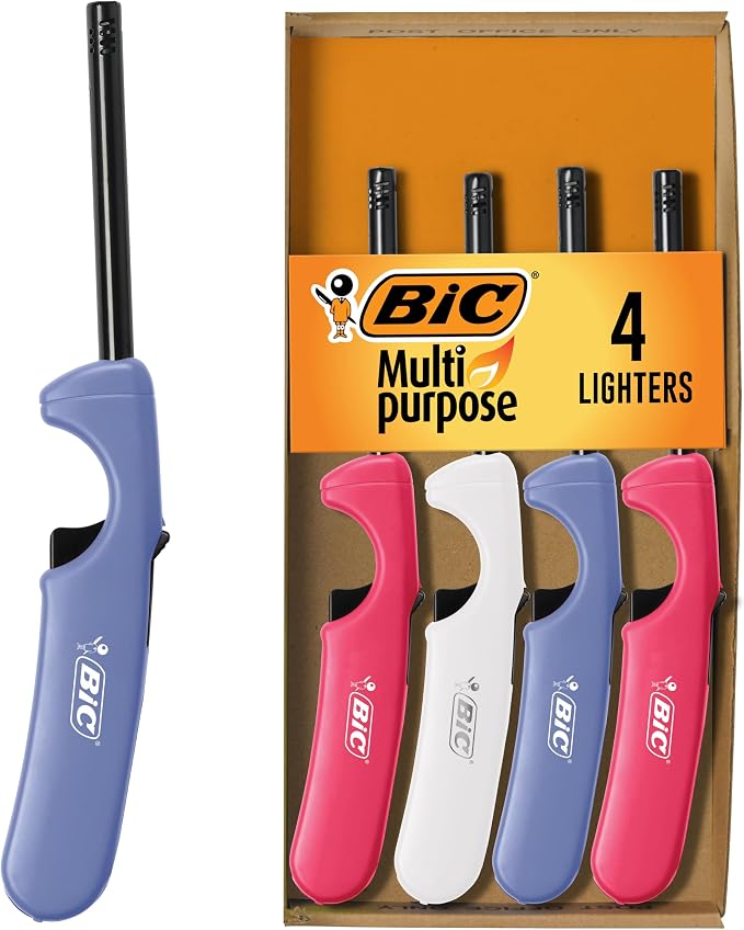 BIC Multi-Purpose Classic Lighters, Reliable Candle and BBQ Lighter, Assorted Colors, 4-Pack (Colors May Vary)