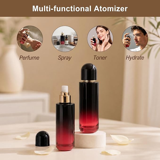 Glass Perfume Bottle Empty Refillable Cologne Sprayer with Upgraded Fine Mist Atomizer, Perfume Spray Container with 3 Easy-Fill Transfer Tools for Fragrance Essential Oils (3.4, ounces)