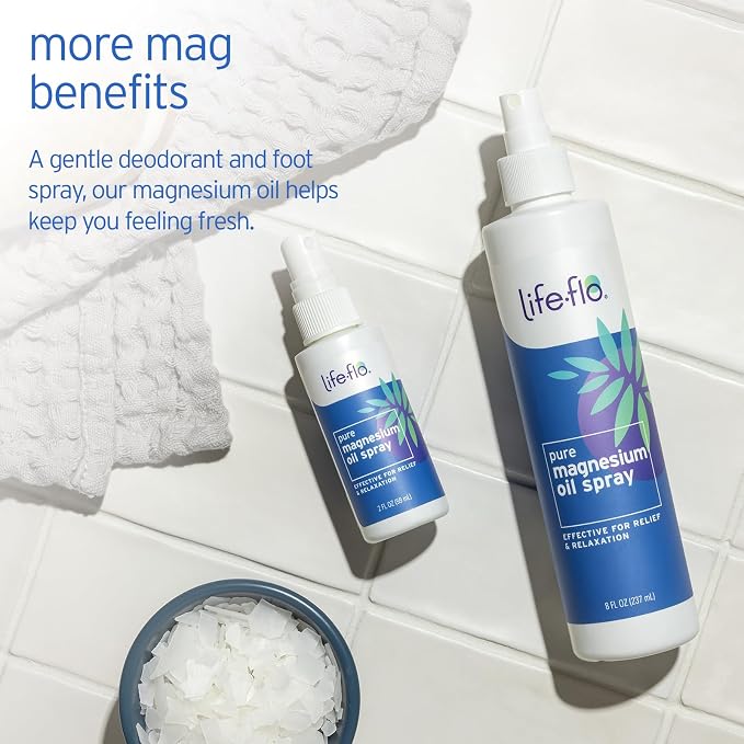 LIFE-FLO Magnesium Oil for Feet and Body - Topical Magnesium Spray Soothes Muscles, Joints When Massaged Into the Skin - Doubles as a Deodorant Spray or Bath Oil, Hypoallergenic, 8 Fl Oz