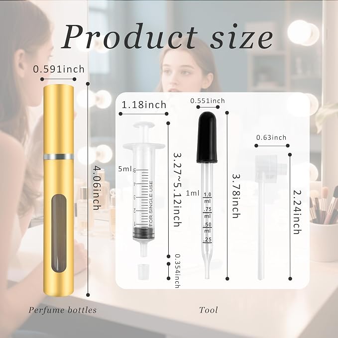 4 Pack Refillable Mini Perfume Atomizer Bottle，Portable Separate Bottles,Travel and Outings Spray Boxes Dispensers 5ml/0.2oz (Golden)