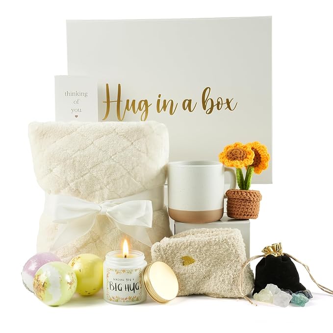 Self Care Gifts for Women, Get Well Soon Gifts, Birthday Gift for Women, Spa Care Package, Gift Baskets for Mom, Friends, Sister, Girlfriend, Wife, Her, Hug in a Gift for Christmas, Anniversary