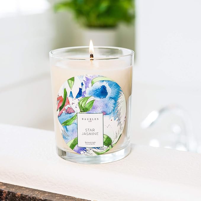 Kate Bissett Baubles Star Jasmine Scented Premium Candle and Jewelry with Surprise Ring Inside | 18 oz Large Candle | Made in USA | Parrafin Free | Size 05