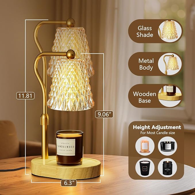 Candle Warmer Lamp with Timer Dimmer, Birthday Gifts for Women Mom, Height Adjustable Wax Melt Warmer for Jar Candles with 2 Bulbs, House Warming Gifts New Home Decor