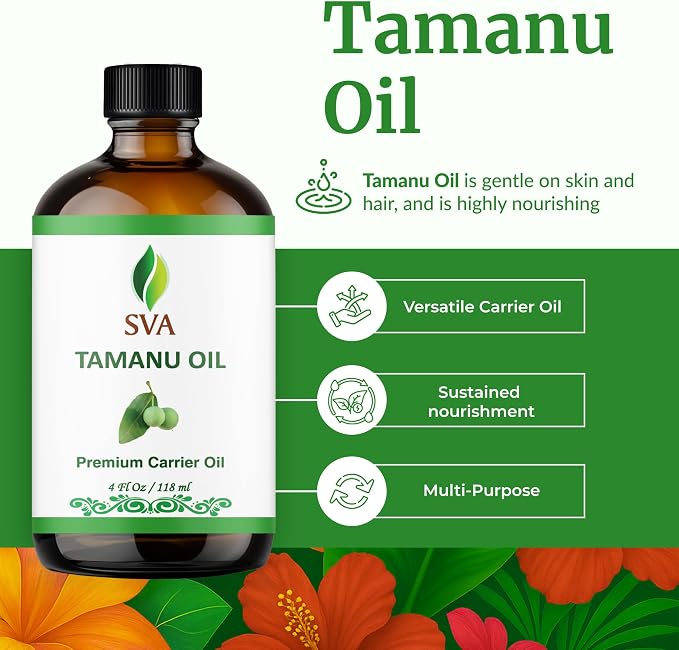 SVA Tamanu Oil 4 Fl Oz - for Face, Skin Care, Hair Care, Scalp Massage & Body Massage – Carrier Oil with Dropper