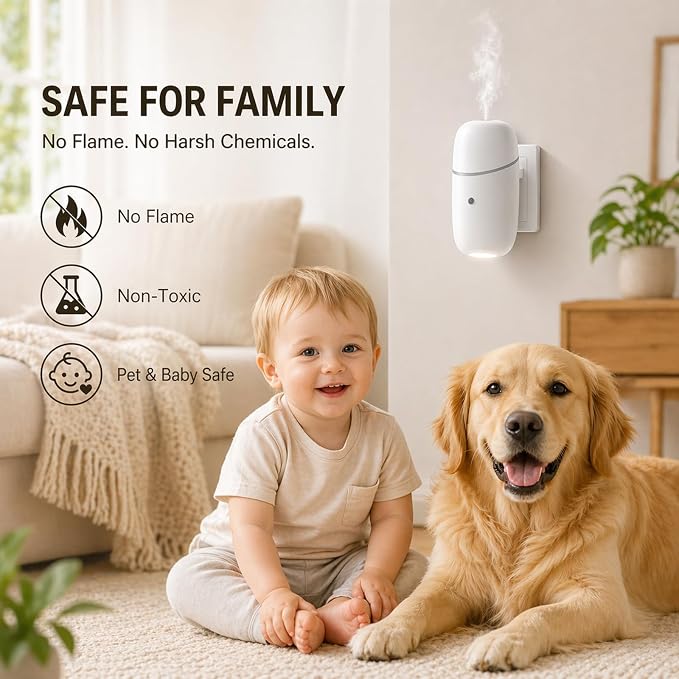 Waterless Diffuser, Quiet Essential Oil Diffuser with Low/High Levels and Timer, Plug in Diffuser with Night Light, Wall Aromatherapy Diffuser for Home, Living Room, Bedroom, Bathroom, White