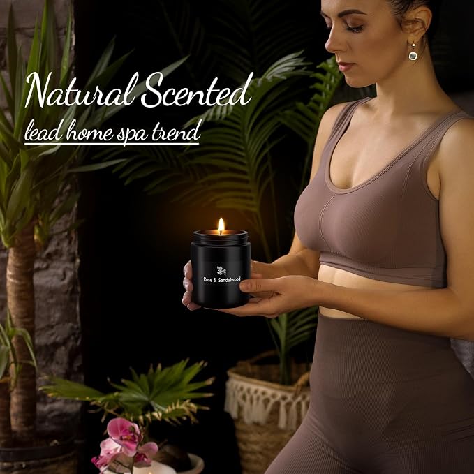 TranquilBliss Rose & Sandalwood Black Scented Candles for Men - 7.6oz Soy Wax Candle for Home Scented - Men Candle Gifts, Father's Day, Christmas Gift for Husband, Boyfriend, Father