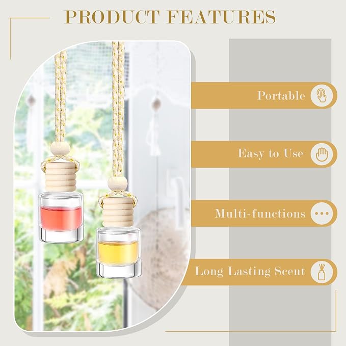 200 Pcs 8 ml Hanging Car Air Freshener Diffuser Bulk Clear Empty Essential Oil Diffuser Bottles Aromatherapy Fragrance Perfume Pendant Glass Vials Car Interior Ornament Decoration