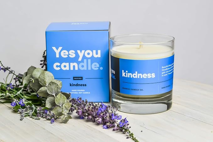 YES YOU CANDLE - Kindness, Inspirational 8oz Highly-Scented Soy Candle, Made in USA, Great Message, Pure Essential Oils, Aromatherapy, 100% Pure, Bergamot & Eucalyptus