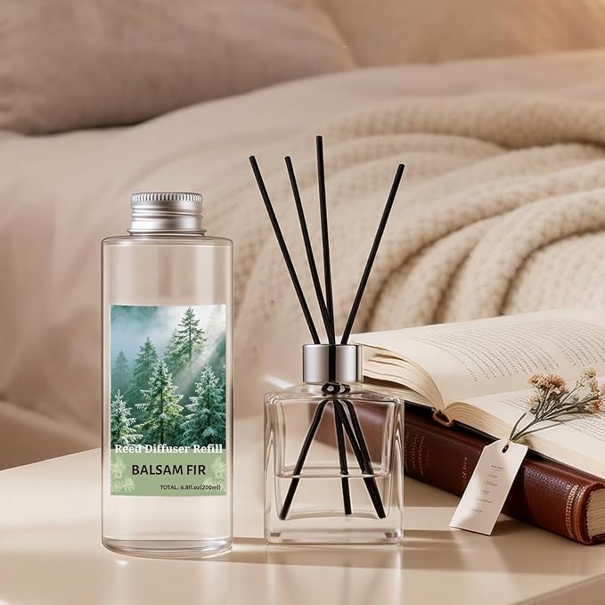 STRN Reed Diffuser Oil Refill, Balsam Fir Scented Diffuser Oil Refills with 6 Reed Sticks 200ML(6.8fl.oz), Room Fresheners for Home, Long-Lasting Summer Fragrance for Living Room, Bedroom, Office