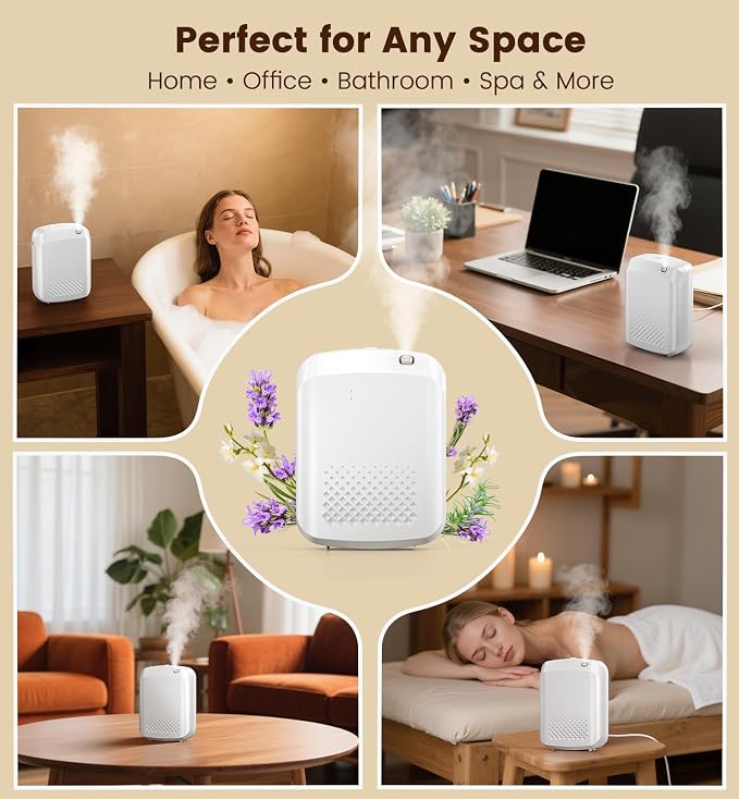 XEITIN Waterless Essential Oil Diffuser 3000 Sq.Ft Coverage for Large Home Hotel Office, 400ml Cold Air Scent Machine, Bluetooth App Control, No-Noise Aroma Diffuser Wall Mount Gift for Her