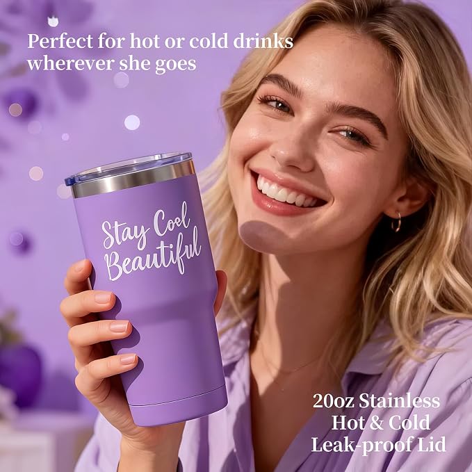 Birthday Gift for Women - Luxury Spa Self Care Kit for Her - Perfect Birthday Gifts for Wife Mom Girlfriend Sister - Relaxing Spa Experience with Blanket Candle Bath Bomb Tumbler - Purple Gift Box