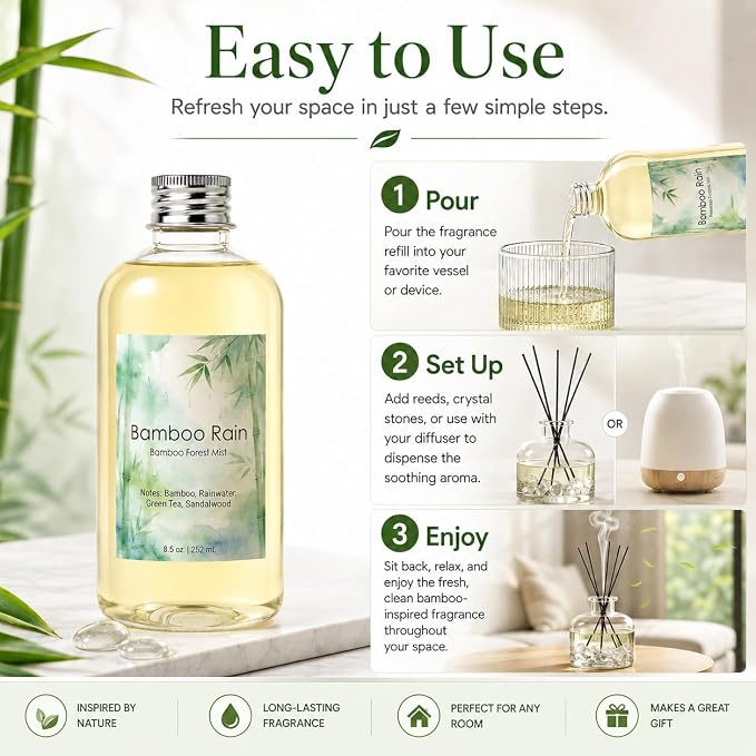 Bamboo Diffuser Oil Refill 8.5 Fl Oz, Luxury Hotel Collection Scent Inspired by Westin, Natural Fragrance Oil for Ultrasonic Diffuser, Room Spray, Air Freshener & HVAC in Home Office (Bamboo)
