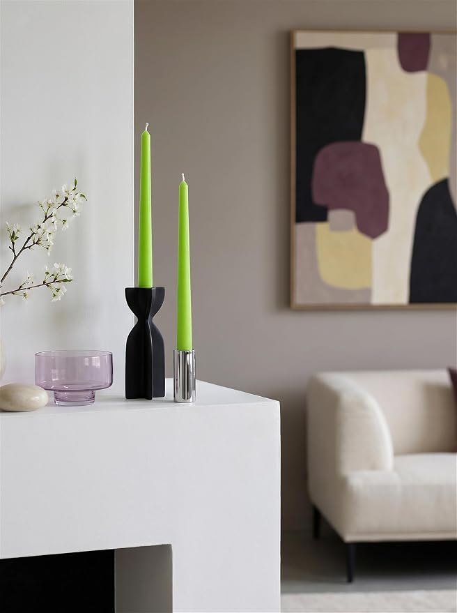 10" Classic Taper Candles, Apple Green, 4-Pack, 7-8 Hours Long Burning, Unscented Tall Candlesticks