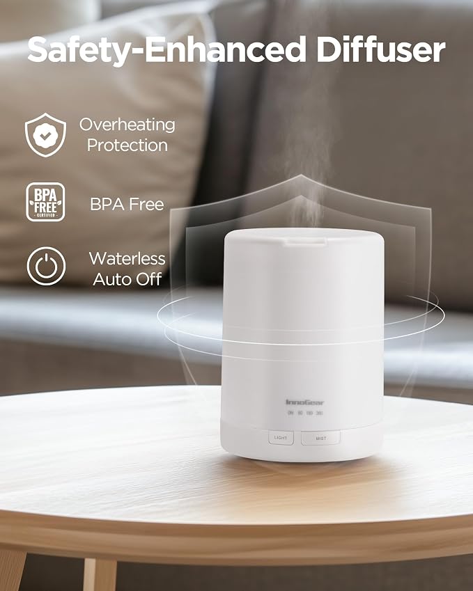 InnoGear 300ML Essential Oil Diffuser, Premium 5-in-1 Ultrasonic Aromatherapy Diffusers Scent Humidifier Aroma Diffuser Vaporizer Auto-Off Timer for Room Office Home, Basic White, Medium (Pack of 2)