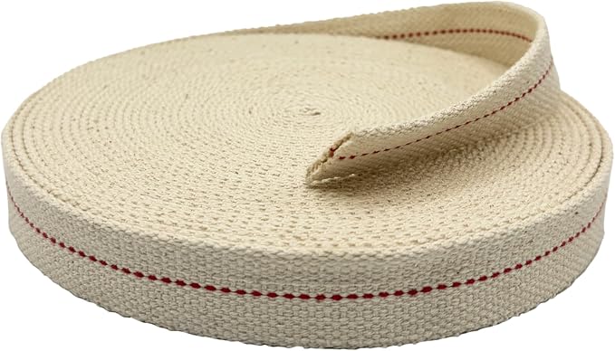 Light of Mine - 1" Inch 33' Foot, 100% Cotton Flat Wick for Paraffin Oil, Kerosene Based Lanterns, and Oil Lamps with Genuine Red Stitch (1" - 33' Roll)