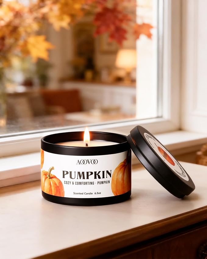 AOOVOO 4 Pack Fall Scented Candles - Pumpkin, Cinnamon, Clove Cinnamon, Apple Cinnamon Candle Set, 26oz 200 Hours Long Lasting, Soy Wax Candles Non Toxic for Home Fragrance Autumn Decor Gift