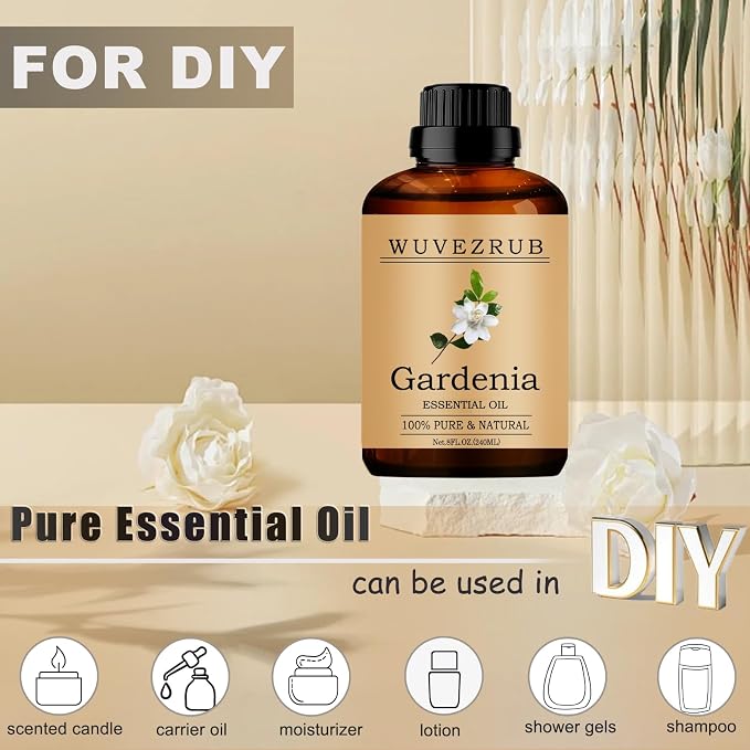 Gardenia Essential Oils, 240ML Pure and Natural Essential Oil for Aromatherapy Diffuser - Gardenia /8 Fl Oz