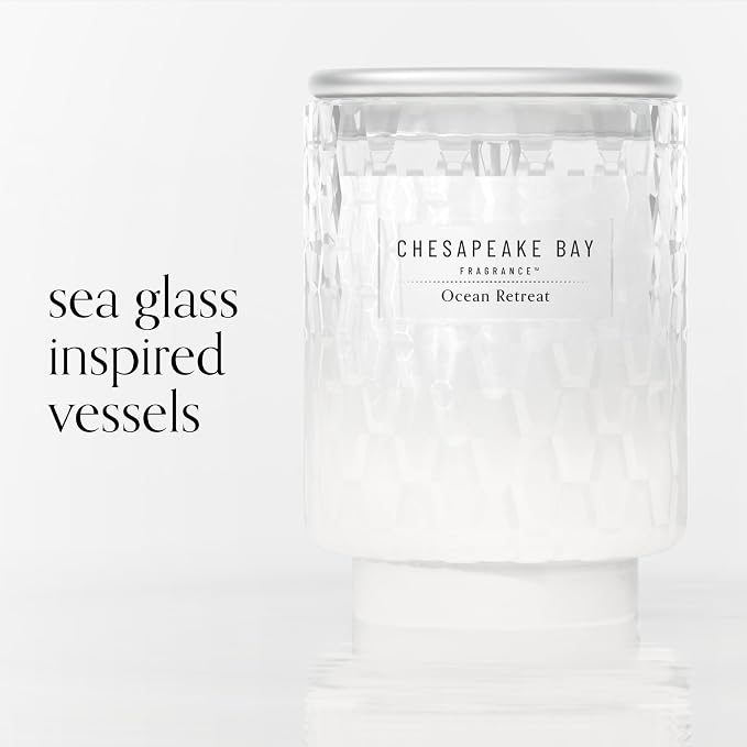 Chesapeake Bay, 8oz Ocean Retreat Scented Candle, Mood Evoking Fragrance, Textured Sea Glass-Inspired Jar, Premium Soy Blend Wax with Essential Oils, Coastal Fragrance for Home Décor or Gifting