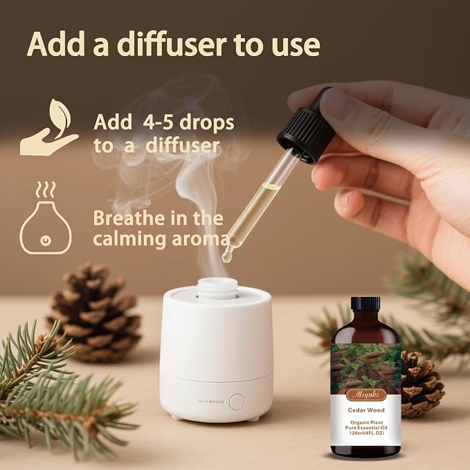 Cedarwood Essential Oil, Cedarwood Oil for Diffuser, Humidifier, Massage, DIY Candle, Soap, Focus, Relaxation, Gift Ready,Cedarwood Fragrance Oil - MLYNKL Essential Oils (4.33 fl oz / 130ml)