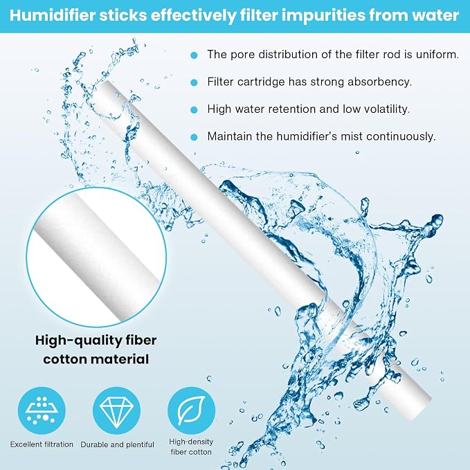 60PCS Humidifier Stick Filter Refill 4 Inch – Universal Cotton Replacement Wicks, Rapid Absorption Fits Mini Portable USB Cool Mist Diffusers, Car Travel Humidifiers, Home Bedroom Office Use