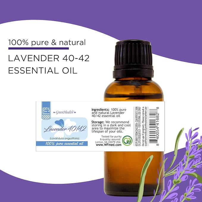 Lavender 40/42 Essential Oil – 8 fl oz (237 ml) Aluminum Bottle w/Plug Cap – 100% Pure Essential Oil – GreenHealth