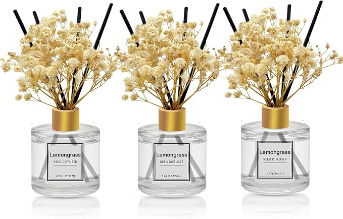 Reed Diffuser Set of 3 Pack,Ocean,Eucalyptus & Mint,Lemongrass Scented Oil Diffuser with 4 Sticks,Reed Diffusers for Home,Living Room,Bathroom Air Freshener Diffuser,50ml x 3