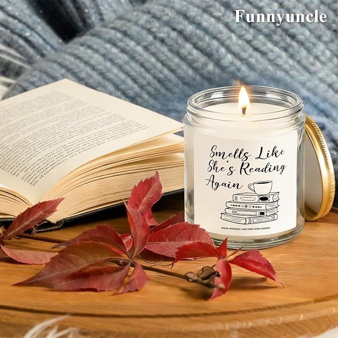 Funnyuncle Book Lover Gifts, Bookish Candle for Women, Teacher, Readers, Bookworm, Librarian, Dark Romance Decor 9oz Lavender Scented Soy Wax Candle Gifts for Mother's Day Birthday Christmas