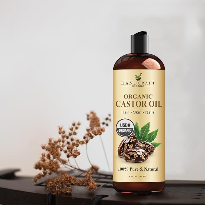 Handcraft Blends Organic Castor Oil 8 Fl Oz | 100% Pure and Natural | Premium Grade Carrier Oil | Hair, Eyelashes and Eyebrows | Hair and Body | Expeller-Pressed | Hexane-Free