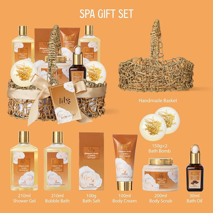 9Pcs Spa Gifts Set Birthday Gift Spa Kit Vanilla Spa Gift Baskets for Women