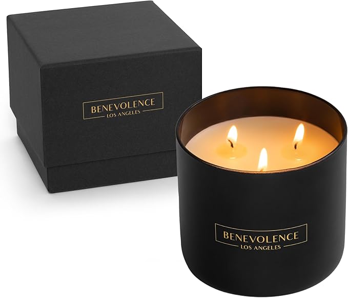 Benevolence LA Premium Bergamot & Jasmine Large 3-Wick Scented Candle – 45-Hour Burn – Luxury Natural Soy Candle for Home – Aromatherapy & Room Decor – 14.5oz