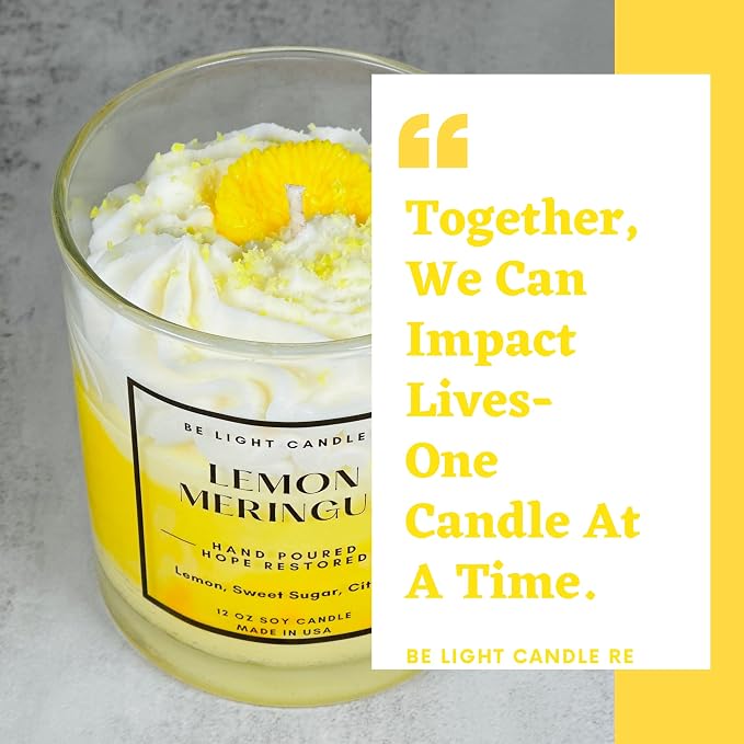 Lemon Candle | Purpose-Driven Soy for Women Scented | 12oz Whipped Topping | Non-Toxic Soy Candle Food Gifts for Women | Be Light Candle RE (Lemon Meringue)