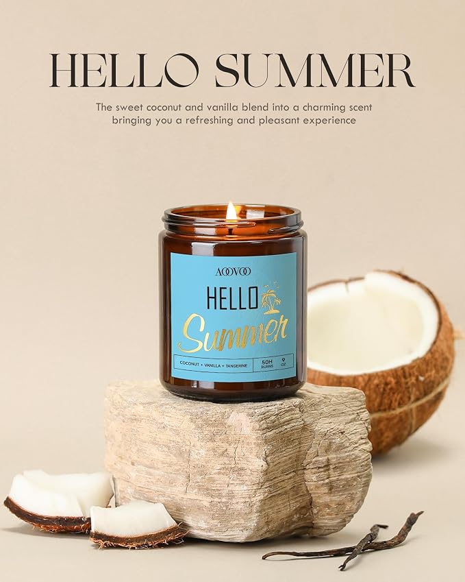 AOOVOO Hello Summer Candles - 9 oz Scented Candles, Aromatherapy Candle, Soy Candle for Home Scented