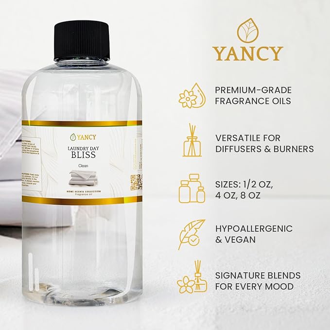 YANCY Laundry Day Bliss Home Collection Fragrance Oil (1/2 oz), Fresh Laundry-Inspired Scent, Clean Aroma for Diffusers, Oil Burners & Aroma Lamps, Crisp Scent for Daily Freshness