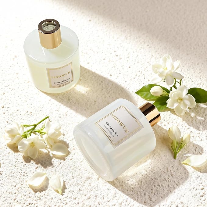 Diffusers for Home 6.76 fl oz（200ml）, YISOWUH White Jasmine Reed Diffuser Set Oil Diffusers with 8 Reed Sticks, Long Lasting Fragrance for Home Decor, Bathroom, Bedroom, Gifts
