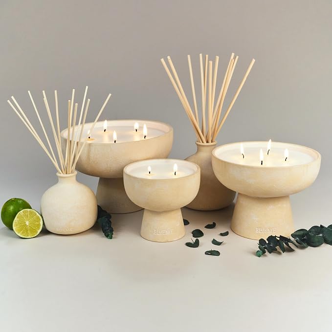Blueme Focus Candle Refill | Eucalyptus & Lime | 5 Wick - Contains Essential Oil, Sustainable, Hand Finished, Hand Poured, Luxury Refill, Natural Cotton Wick, Soy-Wax Blend | Giant 45 oz