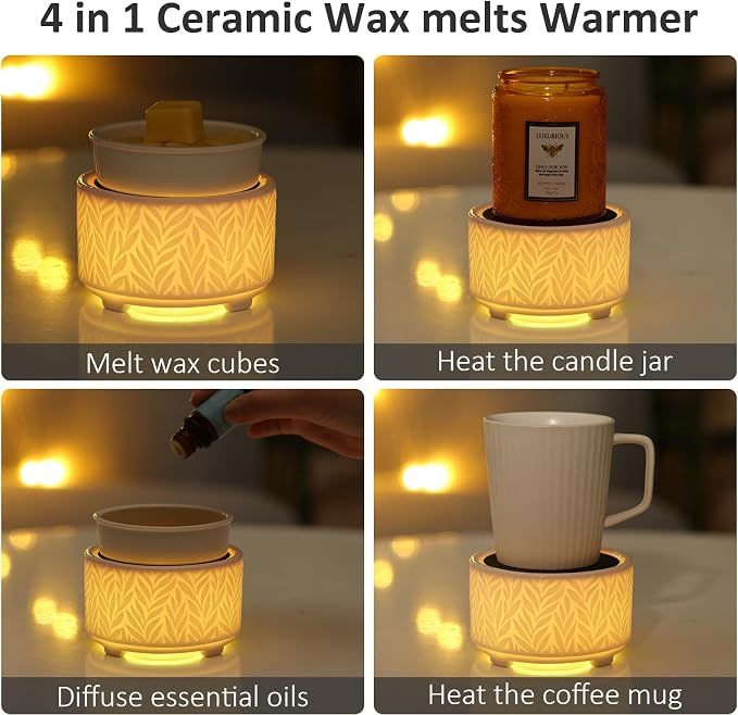EQUSUPRO Wax Melt Warmer for Scented Wax Melts- Electric 4 in-1 Ceramic Candle Wax Warmer Burner Fragrance Wax Melter for Home Office Bedroom Living Room Decor & Gifts for Women