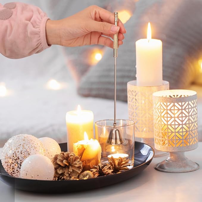 6 Pack Golden Candle Snuffer Vintage, Premium Stainless Steel Wick Flame Extinguisher, 8.3 Inch Wick snuffer with Long Handle, Elegant Design for Candles, Candle Accessory for Candle Lovers