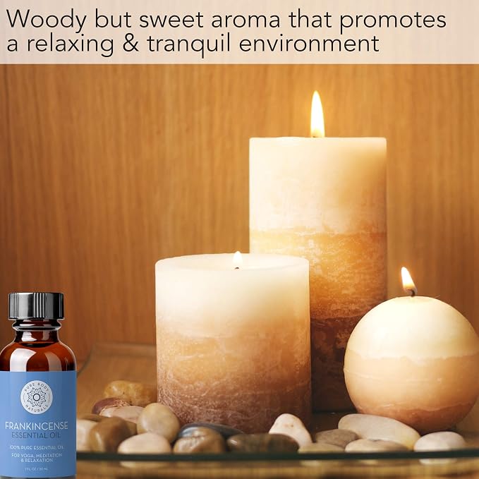 Pure Body Naturals Frankincense Essential Oil, 1 fl oz - Pure and Undiluted Therapeutic Grade - for Diffuser and Skin, Meditation and Yoga - Includes Glass Dropper
